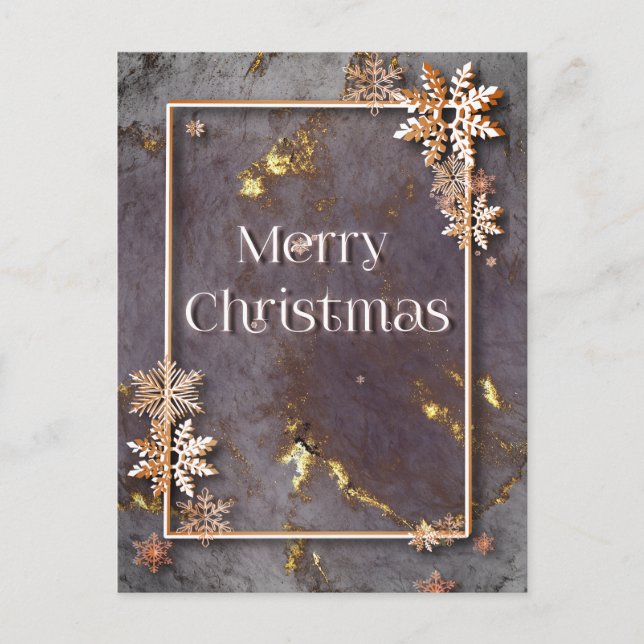 Cartão Postal Feliz Natal com profundidade e cristais de neve (Frente)
