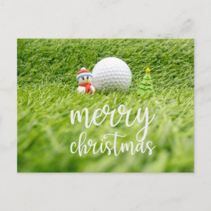 Cartão Postal Feliz Natal com Snowman e Golf Ball