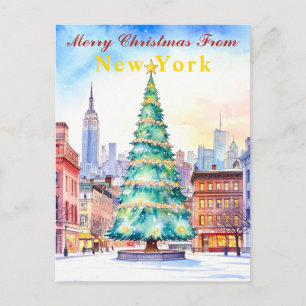 Cartão Postal Feliz Natal da Árvore Festiva de Nova York