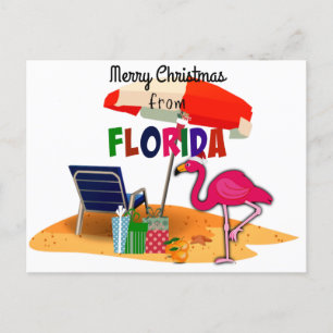 Cartão Postal Feliz Natal da Flamingo com Papais noeis