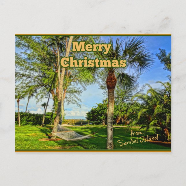 Cartão Postal Feliz Natal da Ilha Sunny Sanibel, Flórida (Frente)