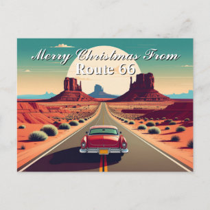 Cartão Postal Feliz Natal da Rota 66 Retro Carro Deserto