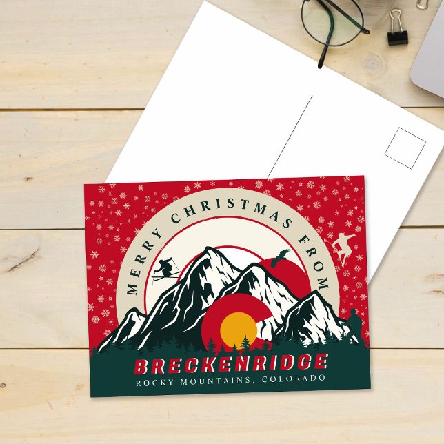 Cartão Postal Feliz Natal De Breckenridge Colorado Skiing (Criador carregado)