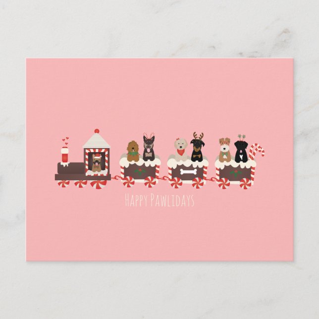 Cartão Postal Feliz Natal de Cachorro Comboio (Frente)
