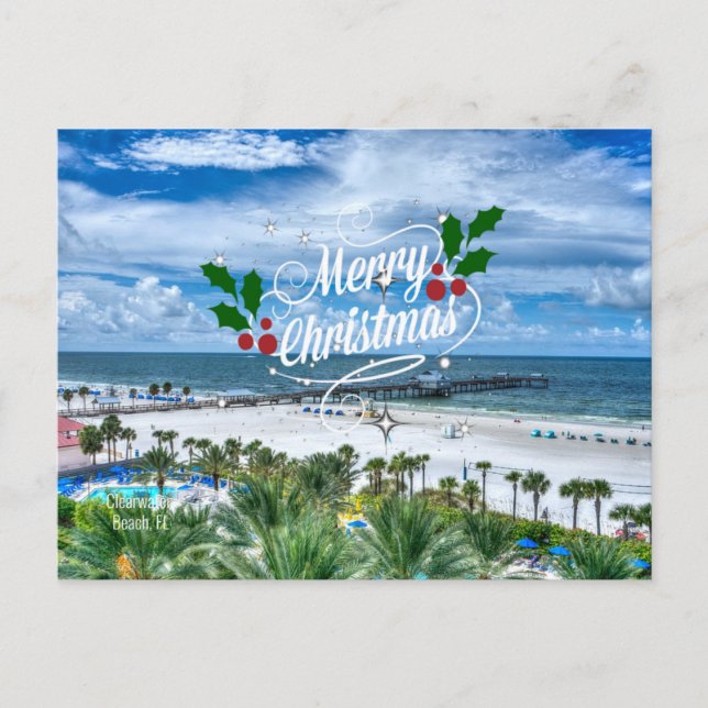 Cartão Postal Feliz Natal de Clearwater Beach, FL (Frente)