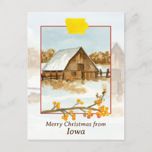 Cartão Postal Feliz Natal de Iowa Barn Fazenda Winter Snow