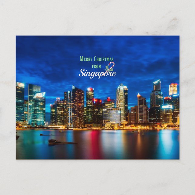 Cartão Postal Feliz Natal de Singapura (Frente)
