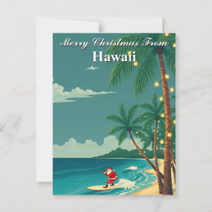 Cartão Postal Feliz Natal do Havaí Tropical Papai Noel Surfando