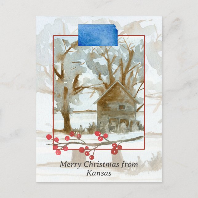 Cartão Postal Feliz Natal do Kansas Winter Cabine Landscape (Frente)