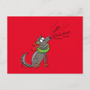 Cartão Postal Feliz Natal do Lobo Engraçado Feriados
