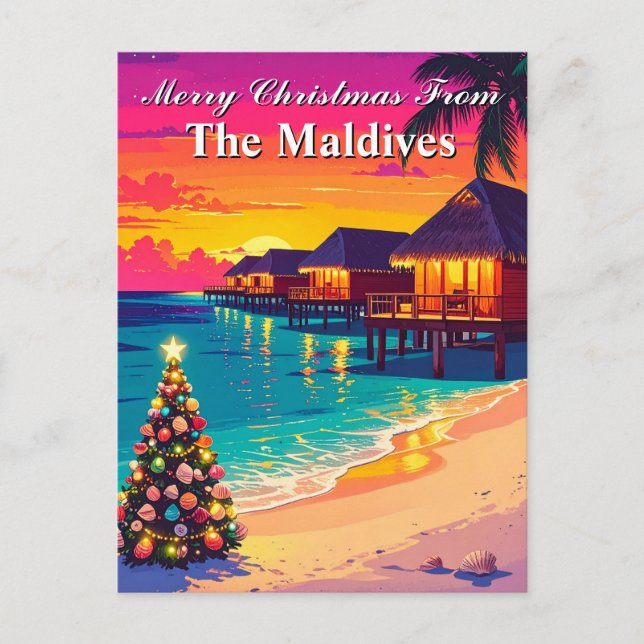 Cartão Postal Feliz Natal do Maldives Paradise Travel (Frente)