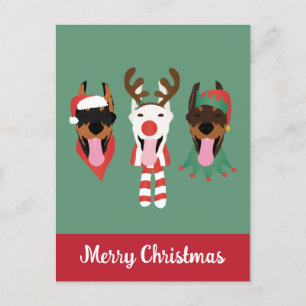 Cartão Postal Feliz Natal Dobermann Dogs