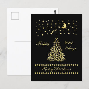 Cartão Postal Feliz Natal, Dourada e brilhante árvore de Natal