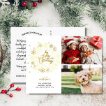 Cartão Postal Feliz Natal Dourado Feriado Férias 2 Fotos<br><div class="desc">Mande o Natal animado com este cartão-postal festivo com as suas duas fotos e uma falso coroa de neve dourada falso. O backside oferece espaço para uma nota digitada ou exclusão para deixar espaço para uma nota manuscrita. Divertido e festivo, mas simples e moderno - um cartão que certamente difunde...</div>