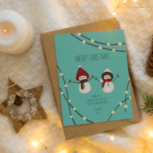 Cartão Postal Feliz Natal Duo de Boneco de Neve – Luzes de Inver