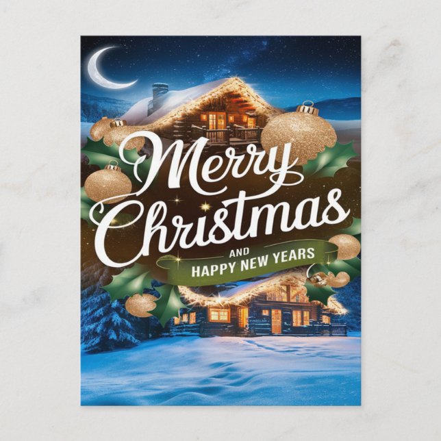 Cartão Postal Feliz Natal e Ano Novo Brilhante (Frente)