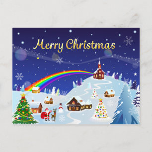 Cartão Postal Feliz Natal e Papai Noel Arco-íris