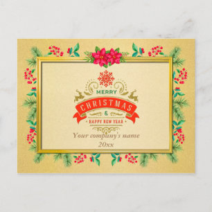 Cartão Postal Feliz Natal e Quadro Dourado Feliz ano novo