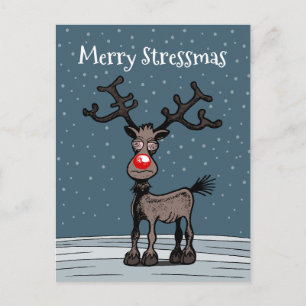Cartão Postal Feliz Natal e Stressmas com Rudolph