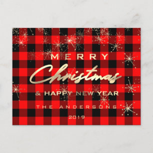 Cartão Postal Feliz Natal e Xadrez de Búfalos de Ano Spark