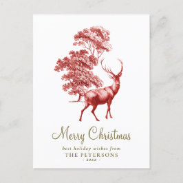Cartão Postal Feliz Natal Elegante Red Vintage Deer