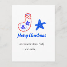 Feliz Natal estrela azul meias vermelhas nome data
