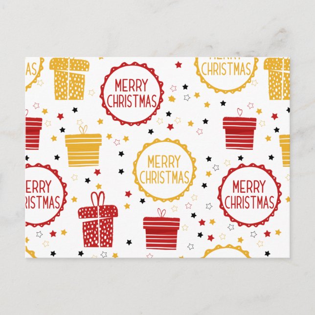 Cartão Postal Feliz Natal - Estrelas de Presentes Apresentam Pad (Frente)