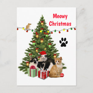 Cartão Postal Feliz Natal Felino / Colagem Desenhada para Amante