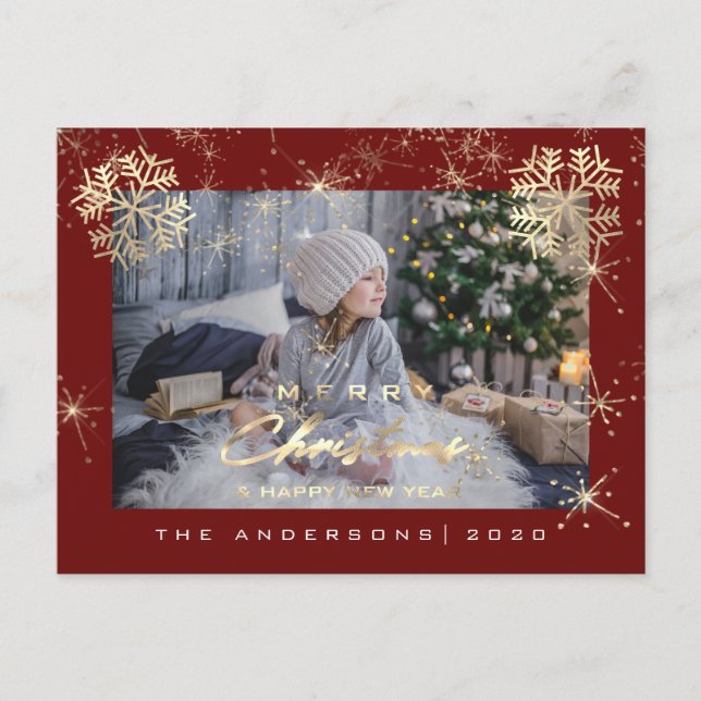 Cartão Postal Feliz Natal Feliz Ano Dourado Foto da Marinha de N (Frente)