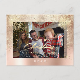 Cartão Postal Feliz Natal Feliz Ano Dourado Foto da Neve