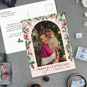 Cartão Postal Feliz Natal Feriado em Arca Verde Rosa Rosa