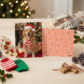Cartão Postal Feliz Natal Festivo Cão de Água