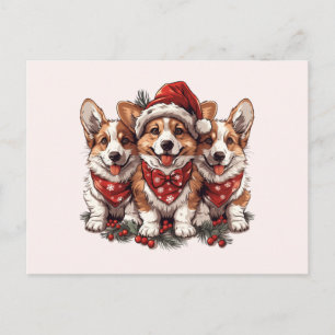 Cartão Postal Feliz Natal Filhotes de Pembroke Welsh Corgi
