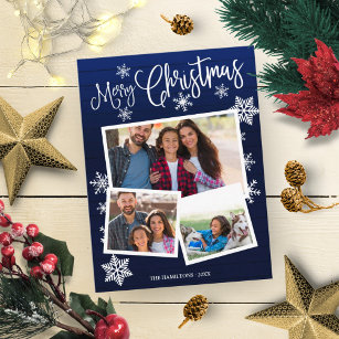 Cartão Postal Feliz Natal Floco de Neves Russo 3 Fotos Colagem