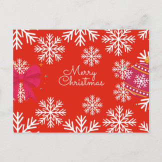 Cartão Postal Feliz Natal Flocos de Neve Festivos e Enfeites 