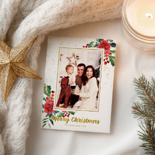 Cartão Postal Feliz Natal Flores Vermelhas Férias Foto