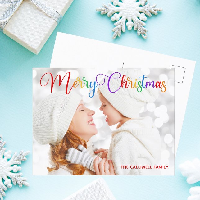 Cartão Postal Feliz Natal - Foto Bonito da Família Rainbow Scrip (Criador carregado)