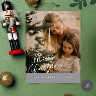 Cartão Postal Feliz Natal - Foto da Família, Marinho Azul