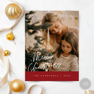 Cartão Postal Feliz Natal - Foto da Família, Marinho Azul