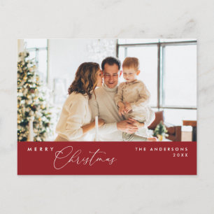 Cartão Postal Feliz Natal - Foto da Família, Vermelho Escuro