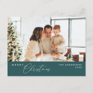 Cartão Postal Feliz Natal Foto de Família, Verde Esmeralda