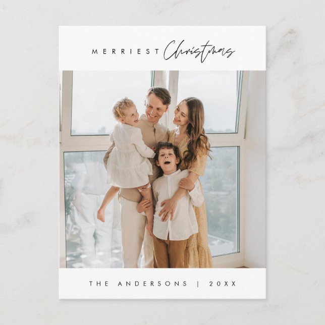 Cartão Postal Feliz Natal, Foto Familiar, Saudação da Época (Frente)
