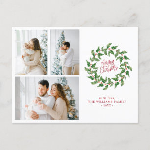 Cartão Postal Feliz Natal   Frutas de Azevinho   3 Fotos Feriado