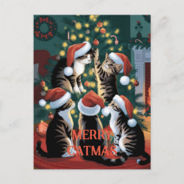 Cartão Postal Feliz Natal Gato Vintage