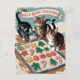 Cartão Postal Feliz Natal Gatos de Vintagem Bonitos