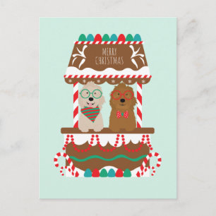 Cartão Postal Feliz Natal Goldendoodles Cães de Pé Feriado