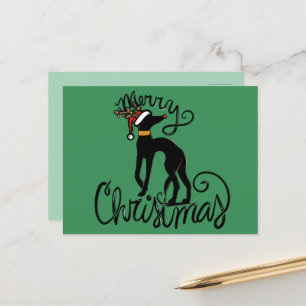 Cartão Postal Feliz Natal Greyhound Reindeer