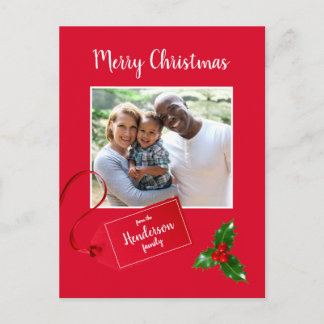 Cartão Postal Feliz Natal Holly Sprig - Foto personalizada -