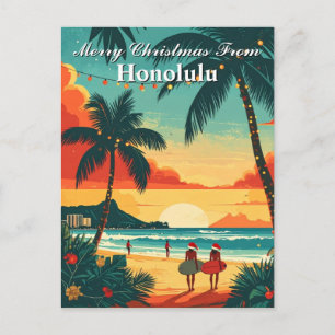 Cartão Postal Feliz Natal Honolulu Tropical Beach Sunset