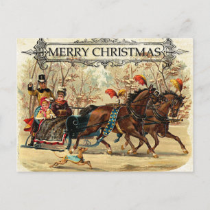 Cartão Postal Feliz Natal, ilustração vintage,